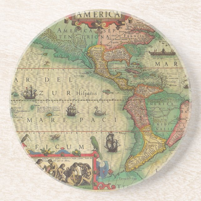 Antique Old World Map of the Americas by Hondius Coaster (Front)