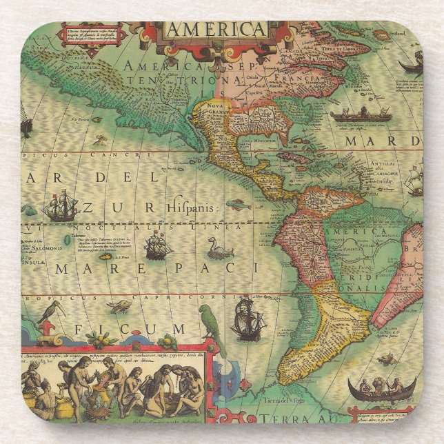 Antique Old World Map of the Americas by Hondius Coaster (Front)