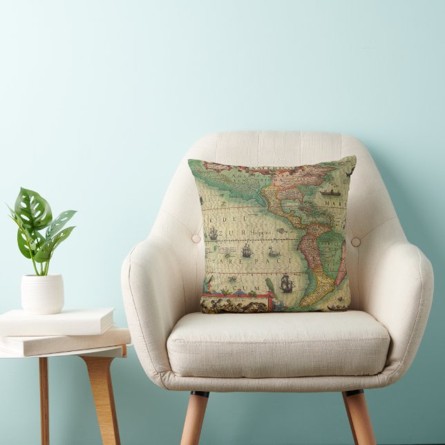 Antique Old World Map of the Americas by Hondius Cushion (Chair)
