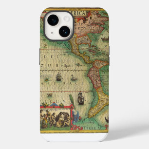 Antique Old World Map of the Americas by Hondius iPhone 14 Case