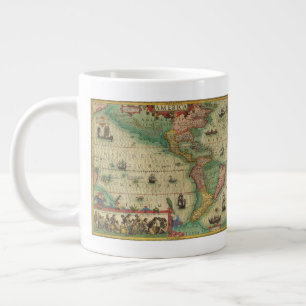 Antique Old World Map of the Americas by Hondius Large Coffee Mug