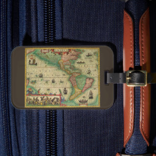 Antique Old World Map of the Americas by Hondius Luggage Tag
