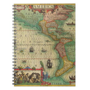 Antique Old World Map of the Americas by Hondius Notebook