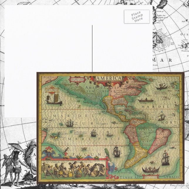 Antique Old World Map of the Americas by Hondius Postcard (Creator Uploaded)