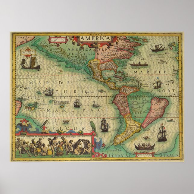 Antique Old World Map of the Americas by Hondius Poster (Front)
