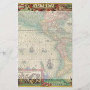 Antique Old World Map of the Americas by Hondius Stationery