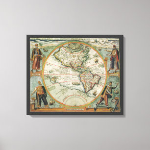 Antique Old World Map the Americas, Theodor de Bry Canvas Print