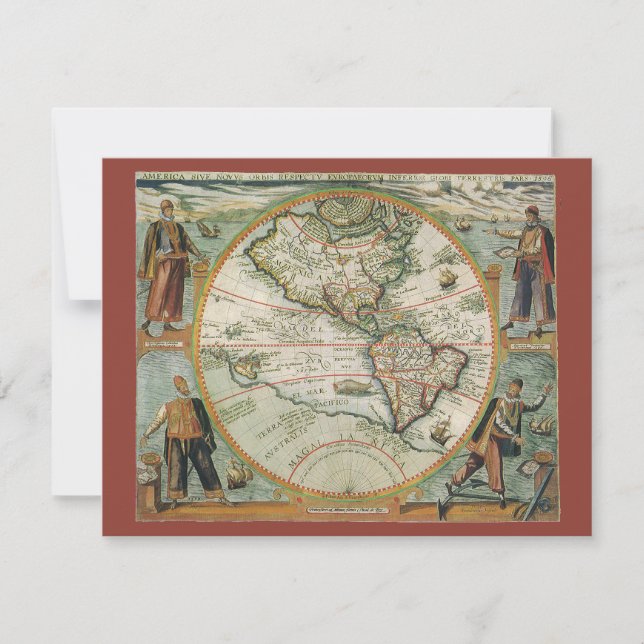 Antique Old World Map the Americas, Theodor de Bry Invitation (Front)