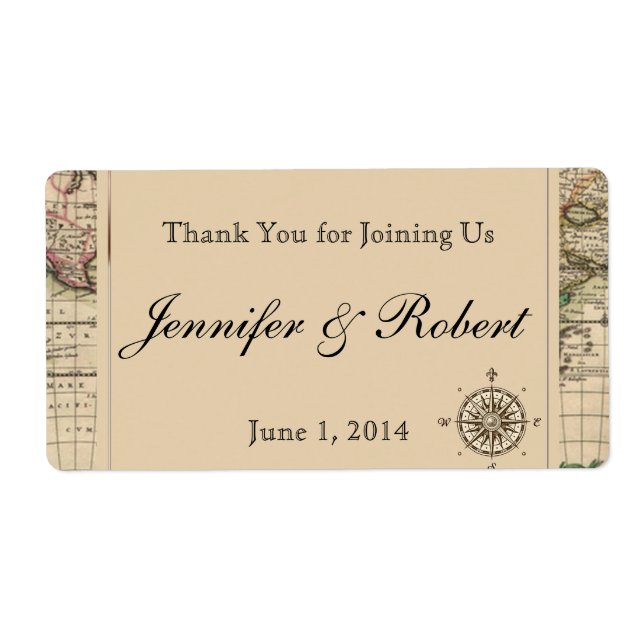 Antique Old World Map Water Bottle Label (Front)