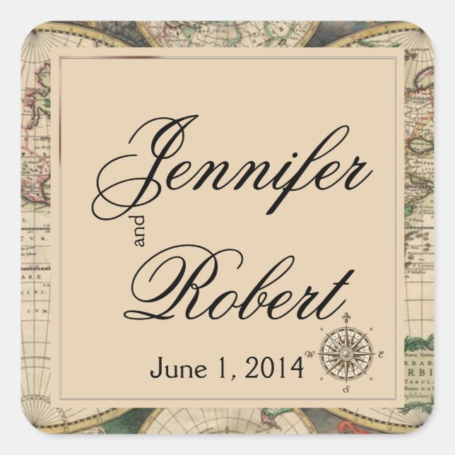 Antique Old World Map Wedding Envelope Seal (Front)