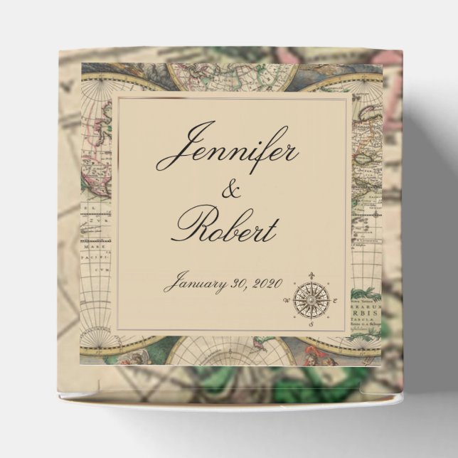 Antique Old World Map Wedding Favour Box (Top)