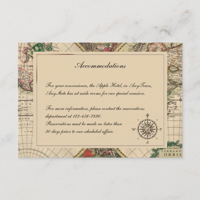 Antique Old World Map Wedding Insert (Front)