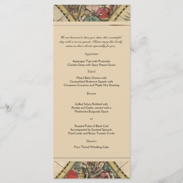 Antique Old World Map Wedding Menu (Front)
