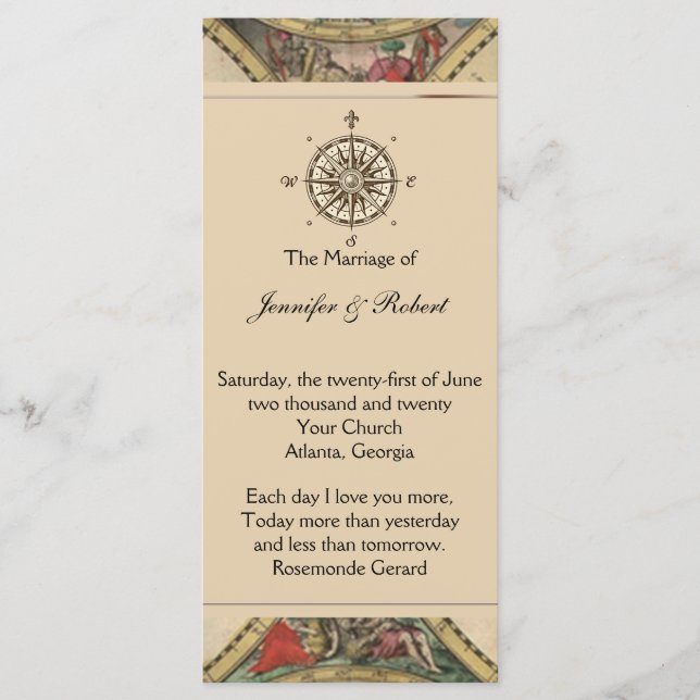Antique Old World Map Wedding Program (Front)