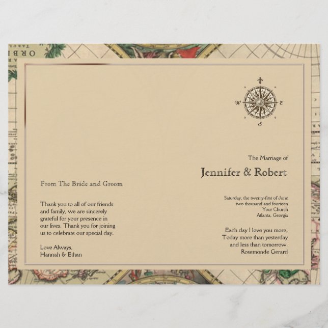Antique Old World Map Wedding Program (Front)