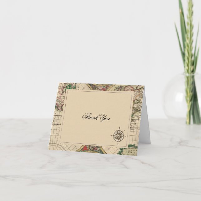 Antique Old World Map Wedding Thank You Card (Front)