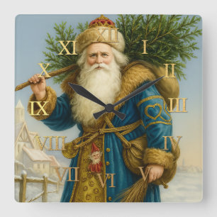 Antique Olde World Santa Square Wall Clock