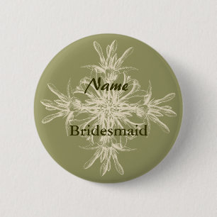 Antique Olive Floral 6 Cm Round Badge