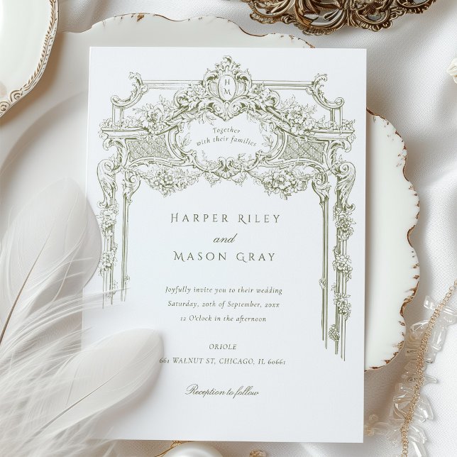 Antique Olive Ornate Wedding Invitation (Creator Uploaded)