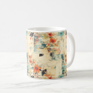 Antique Orange Blue Floral Faded Ephemera Coffee Mug