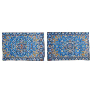 Antique Oriental Blue Persian Turkish Carpet Pillowcase