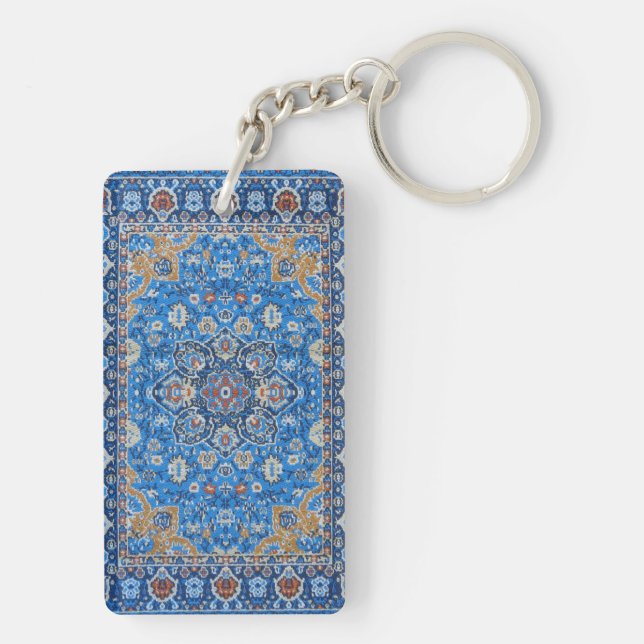 Antique Oriental Blue Turkish Persian Carpet Rug Key Ring (Back)