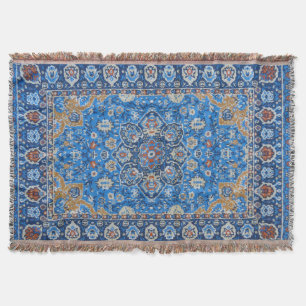 Antique Oriental Blue Turkish Persian Carpet Rug Throw Blanket