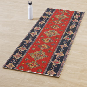 Antique Oriental Chilli Red Black Turkish Kilim Ru Yoga Mat