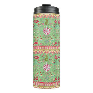 Antique oriental floral pattern pink green yellow thermal tumbler