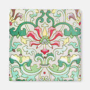 Antique oriental floral pattern teal red cream magnet