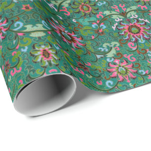 Antique oriental floral wrapping paper