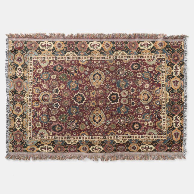 Antique Oriental Persian Herat Carpet Print Throw Blanket (Front)
