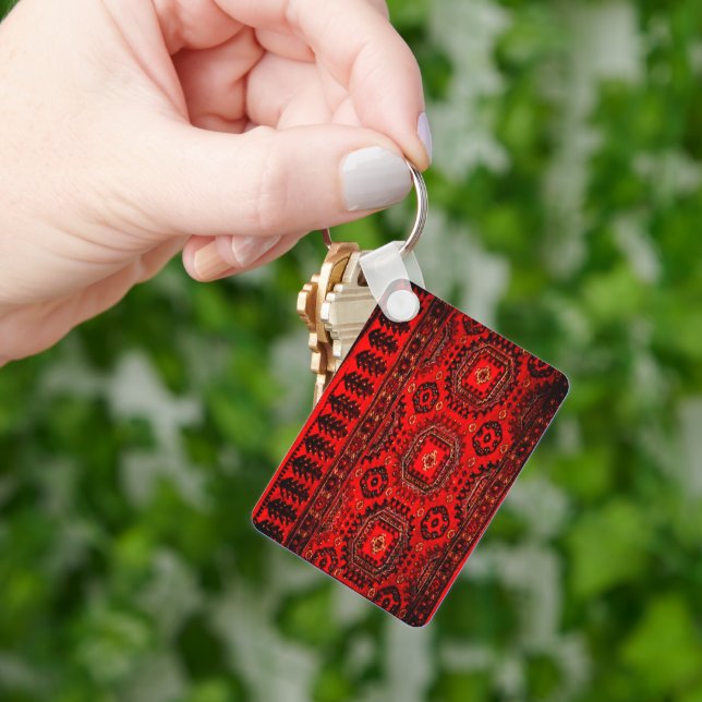 Antique Oriental rug design in vivid red Key Ring (Hand)