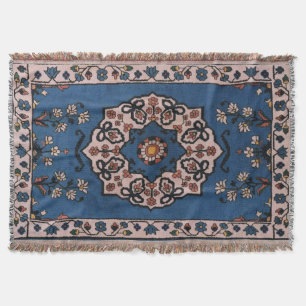 Antique Oriental Turkish Persian Carpet Blue Throw Blanket