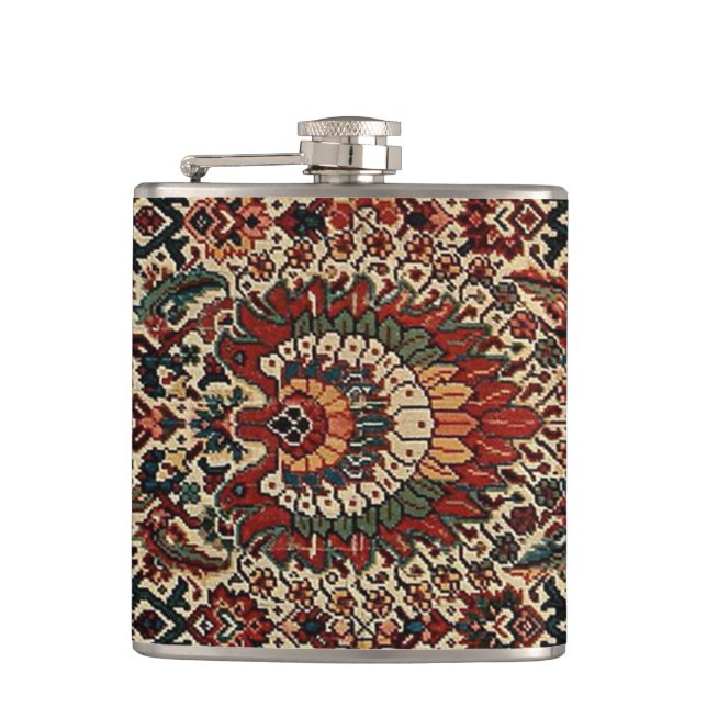 Antique Oriental Turkish Persian Carpet Rug Hip Flask (Front)
