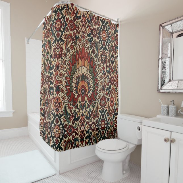 Antique Oriental Turkish Persian Carpet Rug Shower Curtain (In Situ)