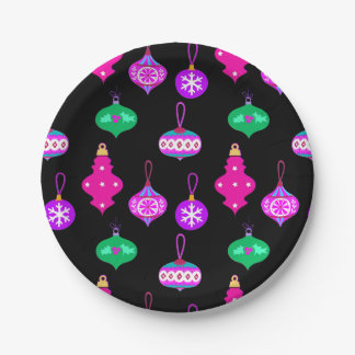 Antique Ornament Pattern in Pink, Teal and Black  Paper Plate