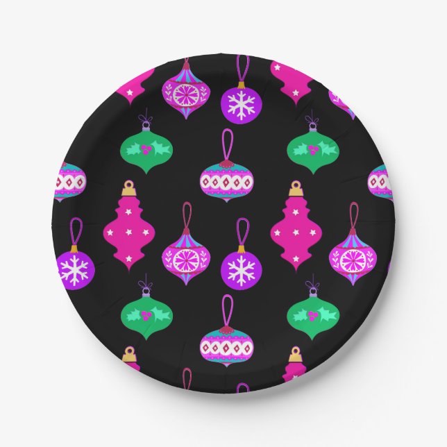 Antique Ornament Pattern in Pink, Teal and Black  Paper Plate (Front)