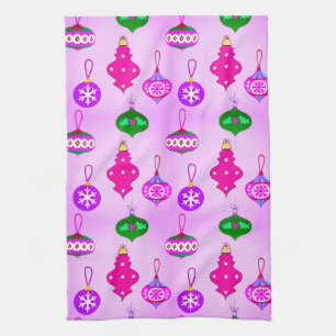 Antique Ornament Pattern in Pink, Teal and Orchid Tea Towel
