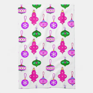 Antique Ornament Pattern in Pink, Violet and Teal Tea Towel