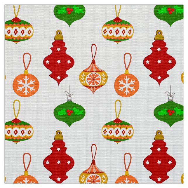 Antique Ornament Pattern in Red, Green and White Fabric (Swatch)