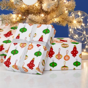 Antique Ornament Pattern in Red, Green and White Wrapping Paper