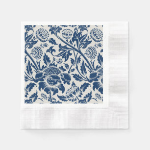 Antique Ornamental Floral white on navy Napkin