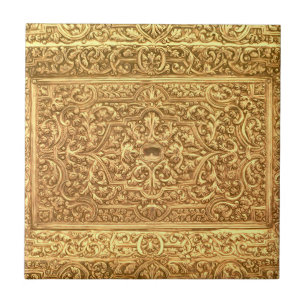 Antique Ornamental Golden Floral Pattern Ceramic Tile