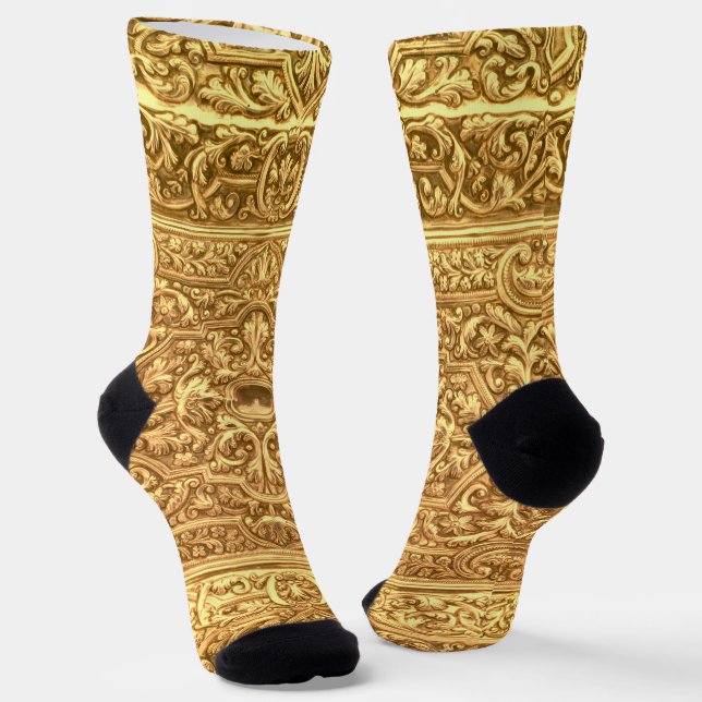 Antique Ornamental Golden Floral Pattern Socks (Angled)