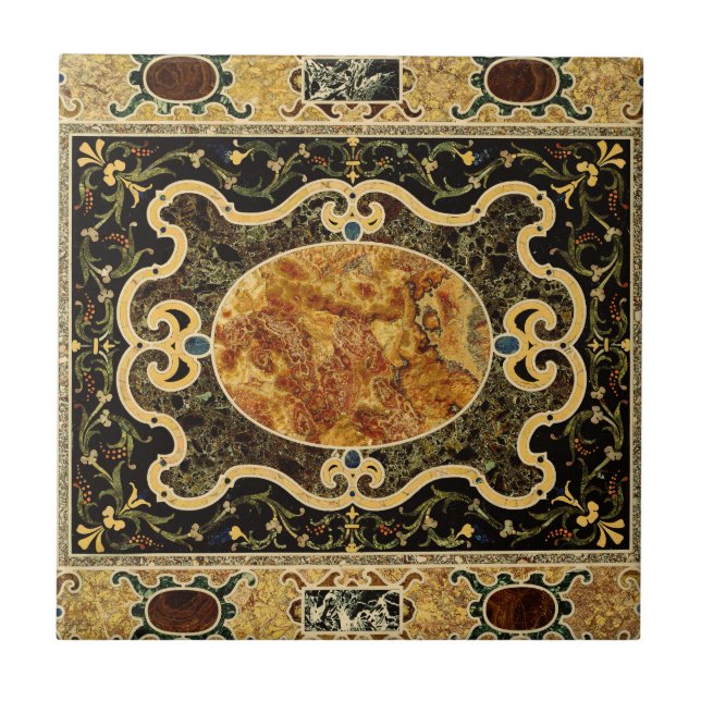 Antique Ornamental Italian Gemstone Pattern Ceramic Tile (Front)