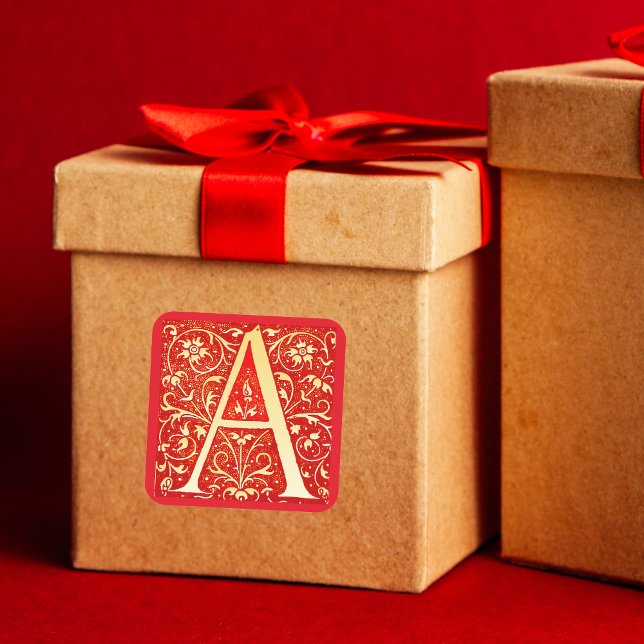 Antique ornamental monogram -  capital A Square Sticker (Creator Uploaded)