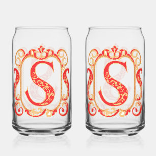 Antique Ornamental Monogram - Capital S Can Glass