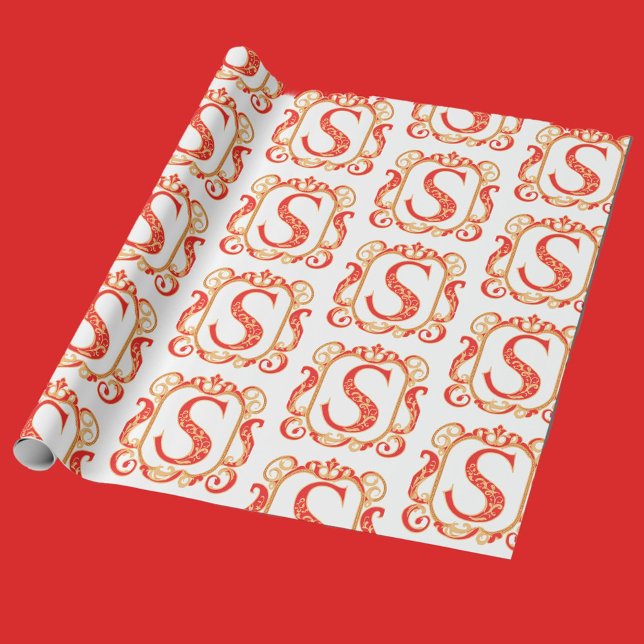 Antique Ornamental Monogram - capital S  Wrapping Paper (Creator Uploaded)