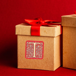 Antique ornamental monogram -  capital T Square Sticker